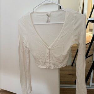 ALO Yoga White Ribbed V-Neck Crop Top